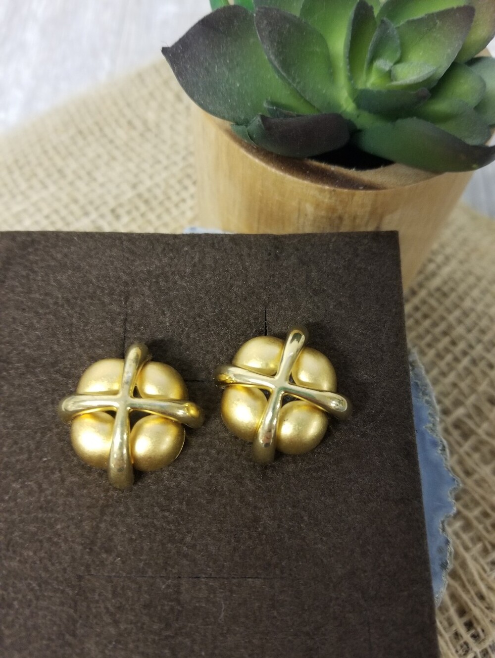 Vintage Monet Brushed Goldtone Earrings